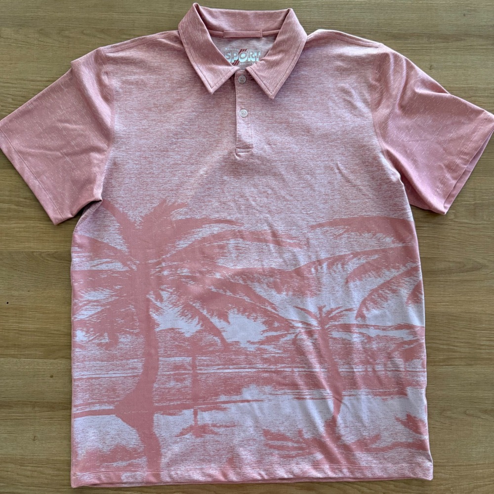 Marine Layer Weekend Sport Mens Salmon Heather‎ Palm Tree Polo Shirt Marge (M/L)